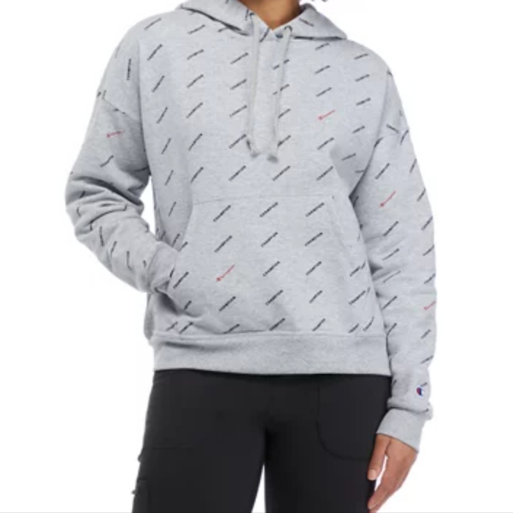 Champion Women's Powerblend Relaxed Hoodie Print Kangaroo Pockets Size 2XL